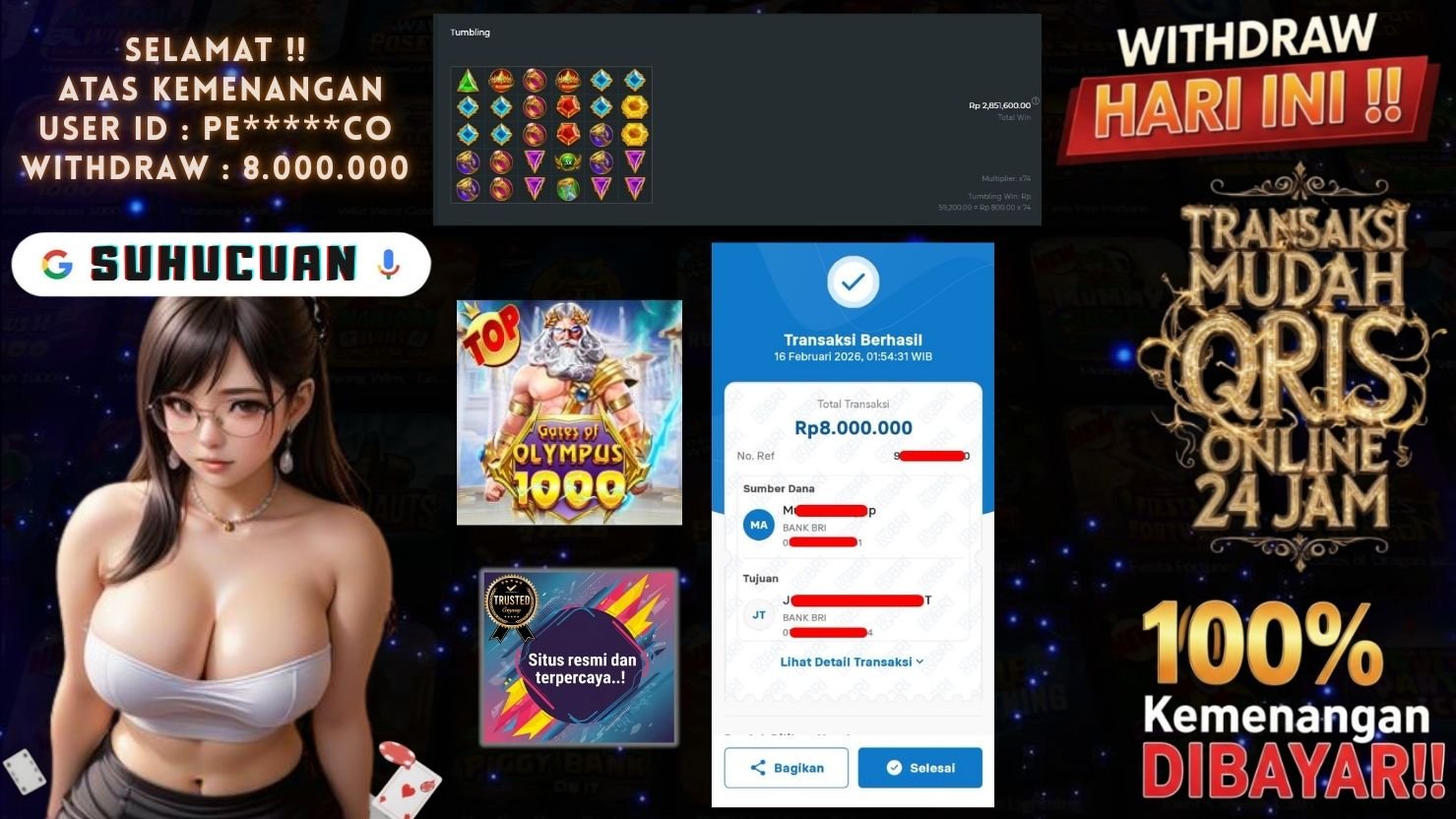 SUHUCUAN JACKPOT SLOT GATES OF OLYMPUS 1000